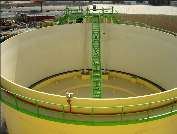 A large white tank with green ladder

Description automatically generated